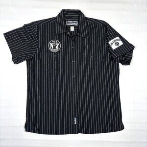 Throttle Threads Jack Daniels Black Striped Short Sleeve Button Shop Shirt Med*